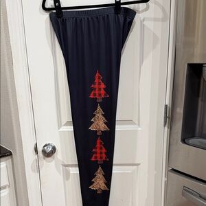 Black Leggings with Red and Brown Tree Design